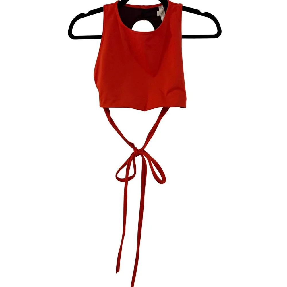 Free People FP Movement Red Open Back Tie Waist Crop Top Sports Bra Small